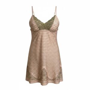 DKNY Slip Babydoll Night Gown Sz M Pink Chemise Handkerchief Hem Lace Y2K Boho